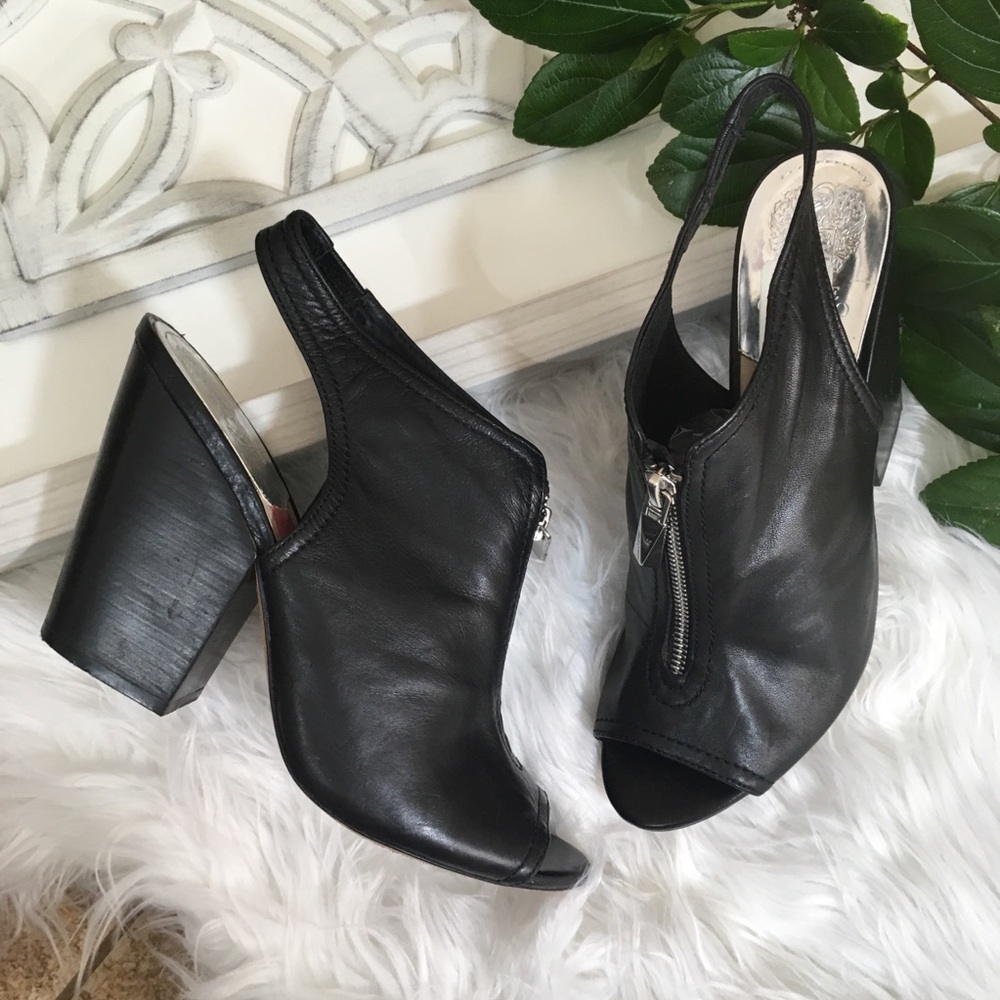 Vince Camuto Peep Toe Booties Zipper Heeled Black